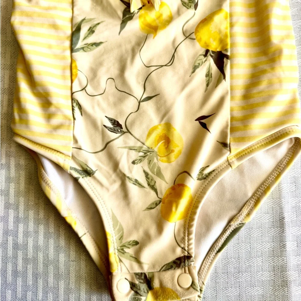 Jessica Simpson Toddler Girl Lemon Print Ruffle Rash Guard‎ Swimsuit Yellow 24M